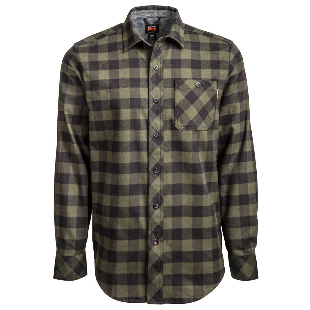 Timberland Mens Shirts PRO® Woodfort Midweight Flannel Work - Green - India WY5326197